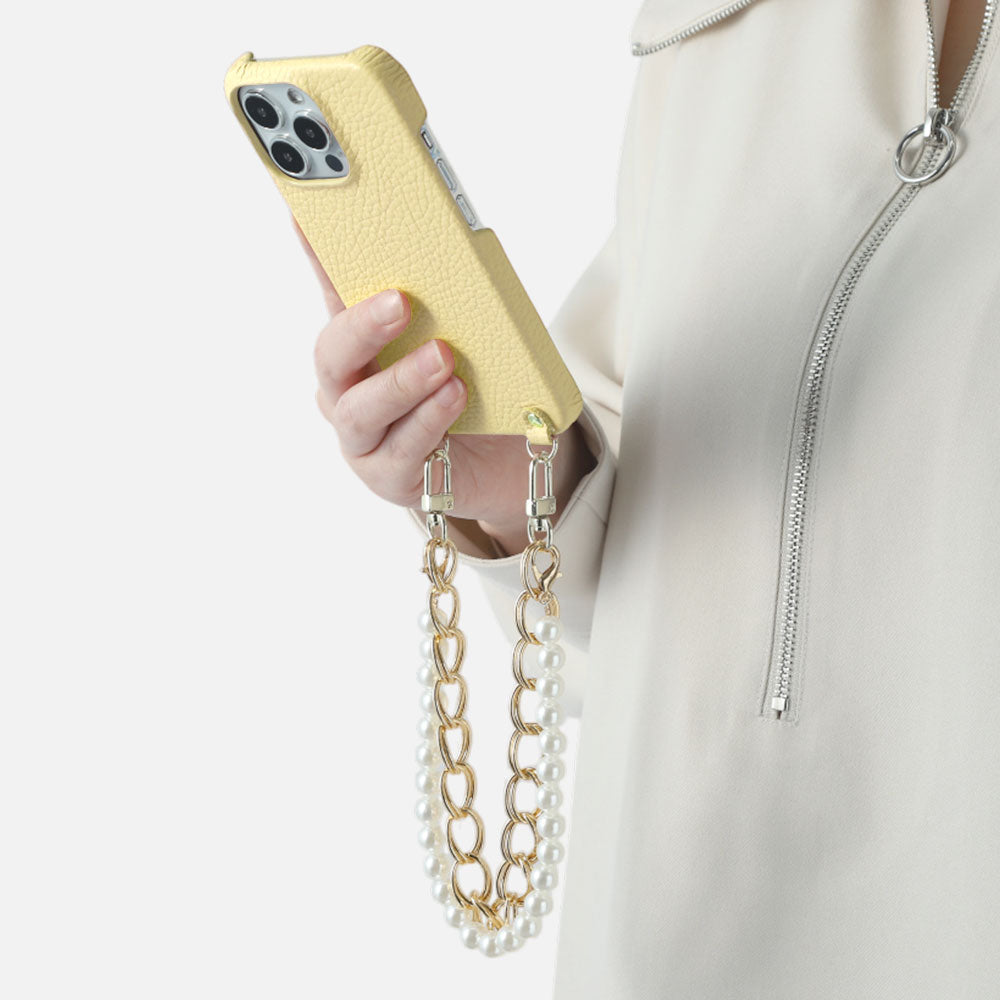 Genuine Leather 32 Colors Italian Shrink Leather with Pearl Chain Hand Strap Back Case for Galaxy Series