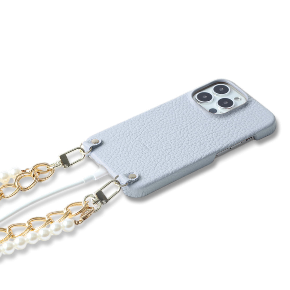 Genuine Leather 32 Colors Italian Shrink Leather with Pearl Chain Hand Strap Back Case