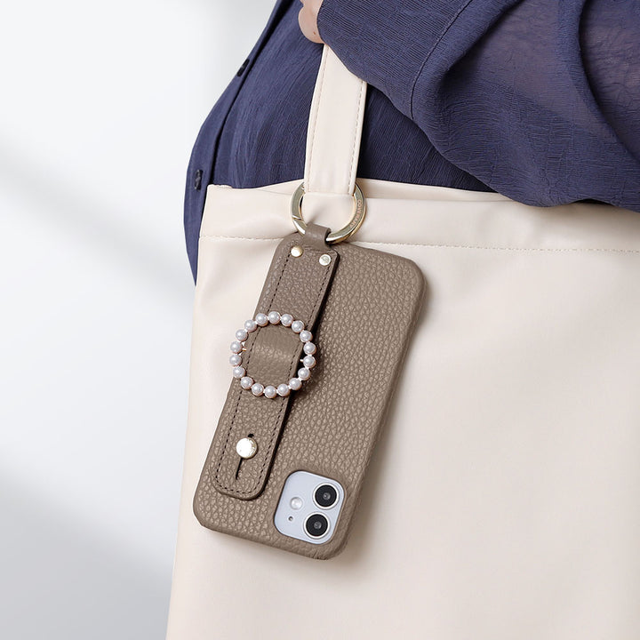 Genuine leather 32 colors Italian shrink leather pearl buckle with hand belt back case Google Pixel series