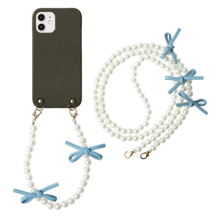 Genuine Leather 32 Colors Italian Shrink Leather Leather Ribbon Pearl Short &amp; Shoulder Strap Back Case AQUOS Series