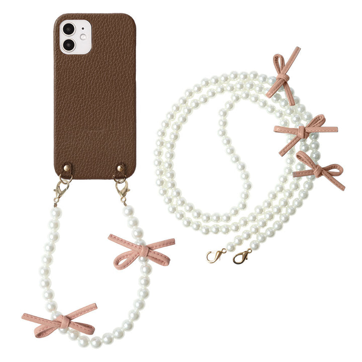 Genuine Leather 32 Colors Italian Shrink Leather Leather Ribbon Pearl Short &amp; Shoulder Strap Back Case AQUOS Series