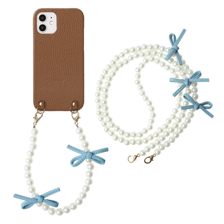 Genuine Leather 32 Colors Italian Shrink Leather Leather Ribbon Pearl Short &amp; Shoulder Strap Back Case AQUOS Series