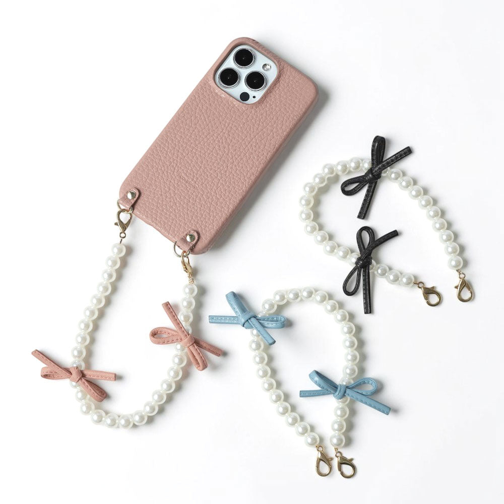 本革 32色 イタリアンシュリンクレザー レザーリボン パールショート＆ショルダーストラップ 背面ケース Galaxyシリーズ