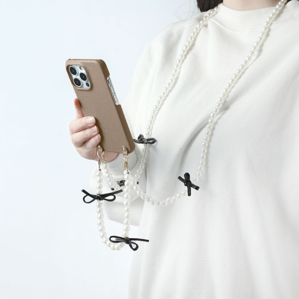本革 32色 イタリアンシュリンクレザー レザーリボン パールショート＆ショルダーストラップ 背面ケース Galaxyシリーズ