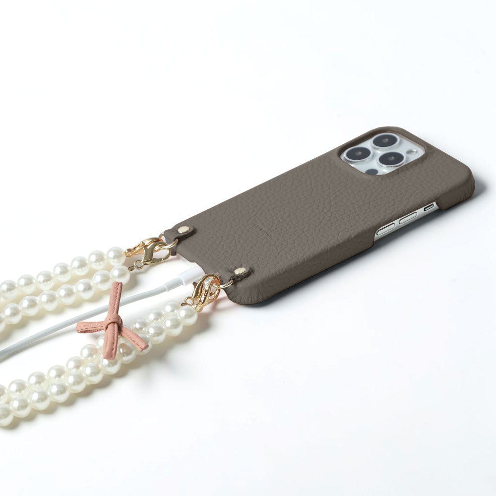 本革 32色 イタリアンシュリンクレザー レザーリボン パールショート＆ショルダーストラップ 背面ケース iPhoneシリーズ