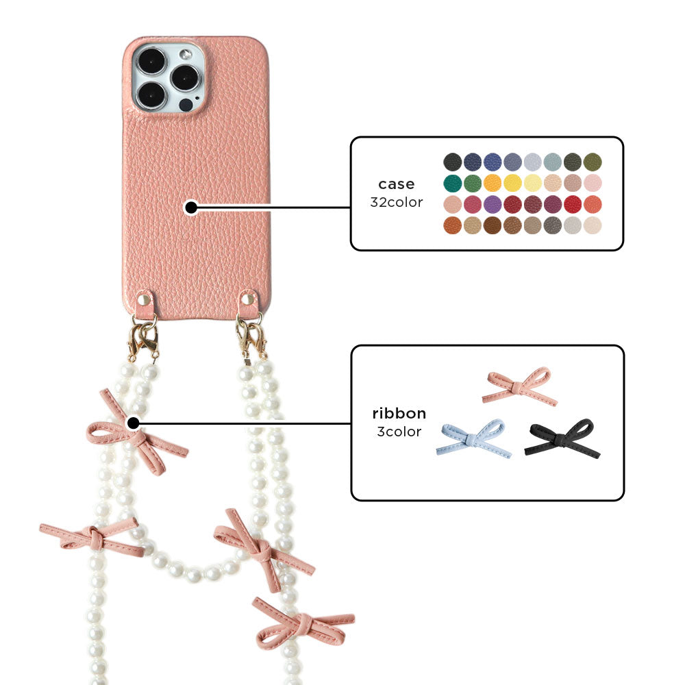 Genuine Leather 32 Colors Italian Shrink Leather Leather Ribbon Pearl Short &amp; Shoulder Strap Back Case AQUOS Series