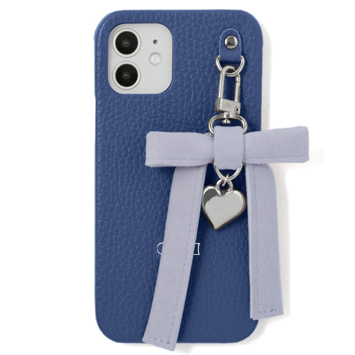Genuine leather 32 colors Italian shrink leather heart ribbon charm back case AQUOS series