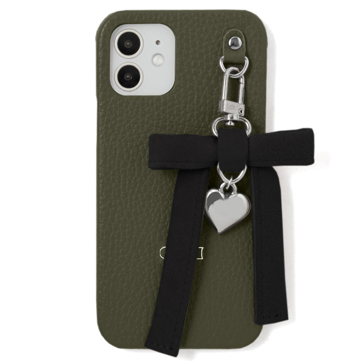 Genuine leather 32 colors Italian shrink leather heart ribbon charm back case AQUOS series