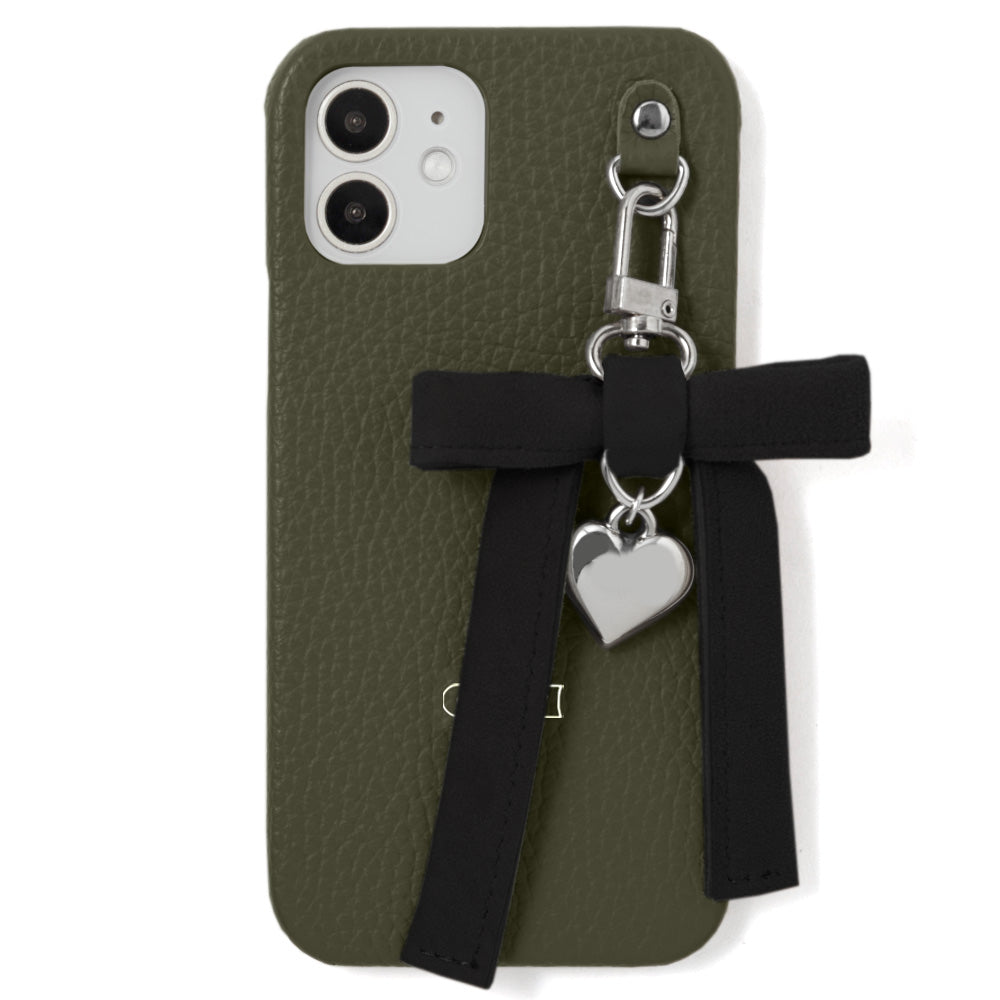 Genuine leather 32 colors Italian shrink leather heart ribbon charm back case iPhone series