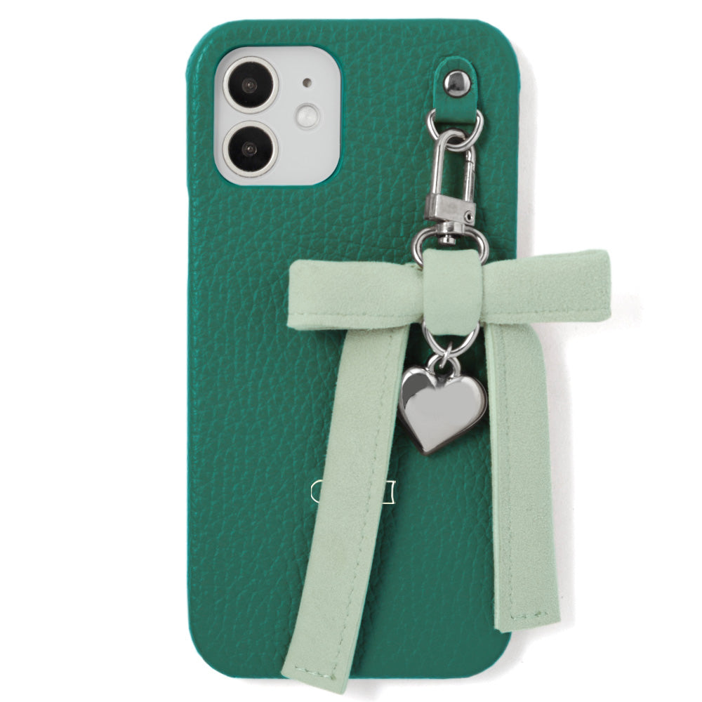 Genuine leather 32 colors Italian shrink leather heart ribbon charm back case AQUOS series