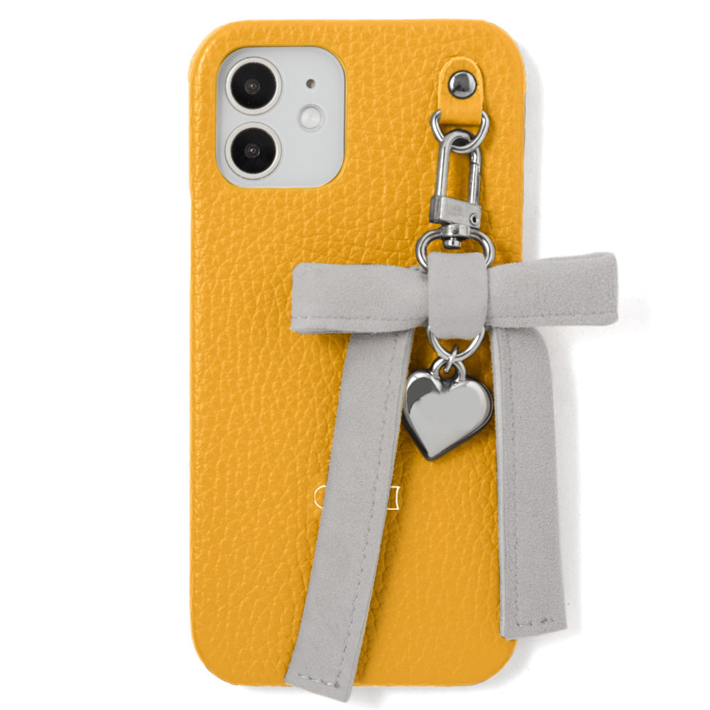 Genuine leather 32 colors Italian shrink leather heart ribbon charm back case AQUOS series