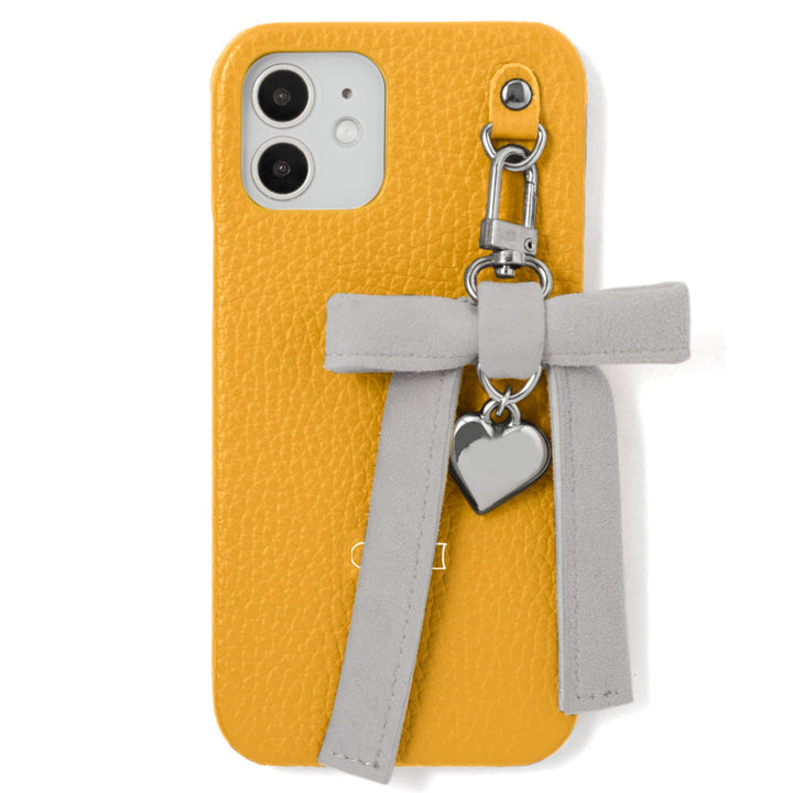 Genuine leather 32 colors Italian shrink leather heart ribbon charm back case AQUOS series