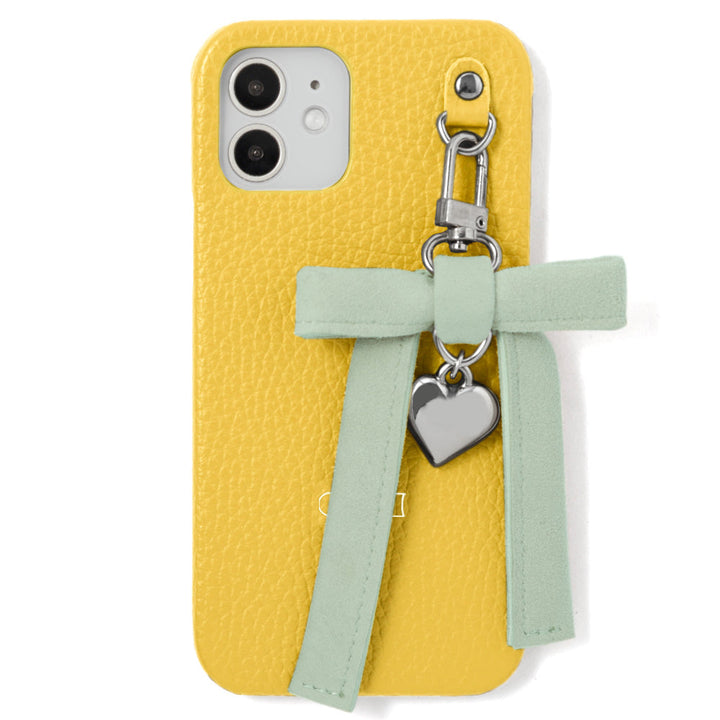 Genuine leather 32 colors Italian shrink leather heart ribbon charm back case AQUOS series