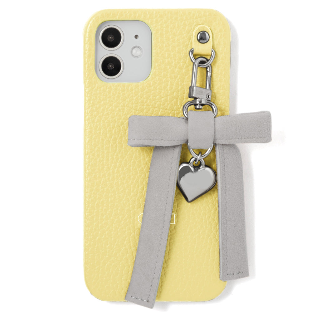 Genuine leather 32 colors Italian shrink leather heart ribbon charm back case iPhone series