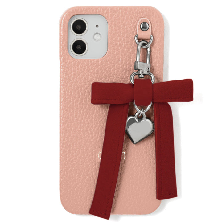 Genuine leather 32 colors Italian shrink leather heart ribbon charm back case iPhone series