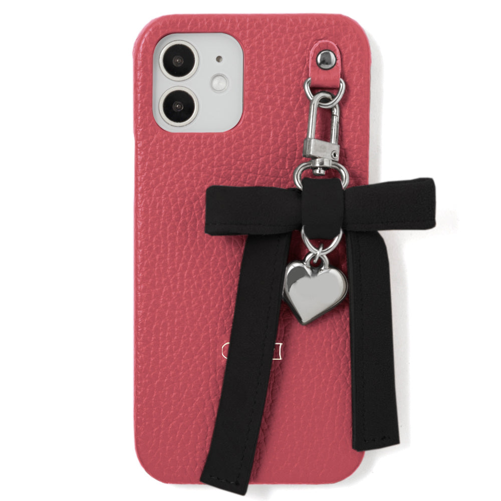 Genuine leather 32 colors Italian shrink leather heart ribbon charm back case AQUOS series