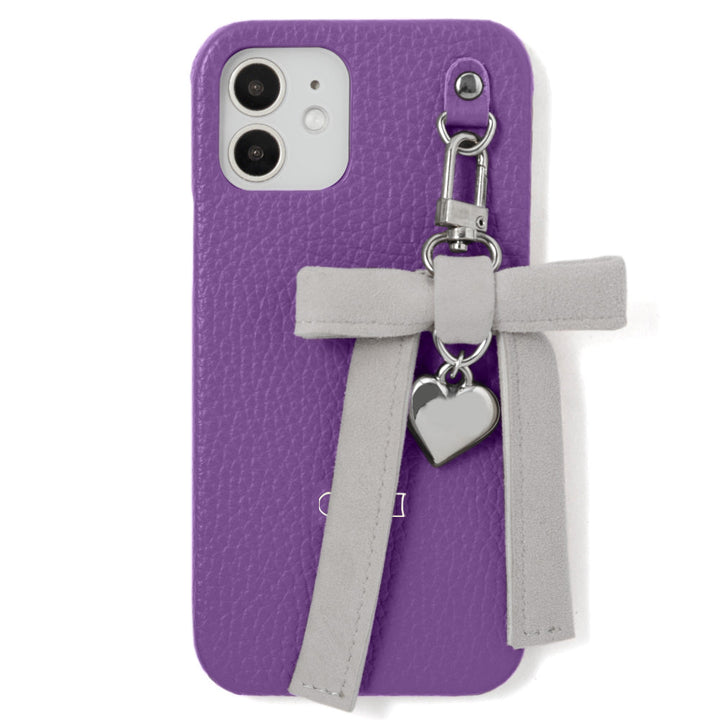 Genuine leather 32 colors Italian shrink leather heart ribbon charm back case Xperia series