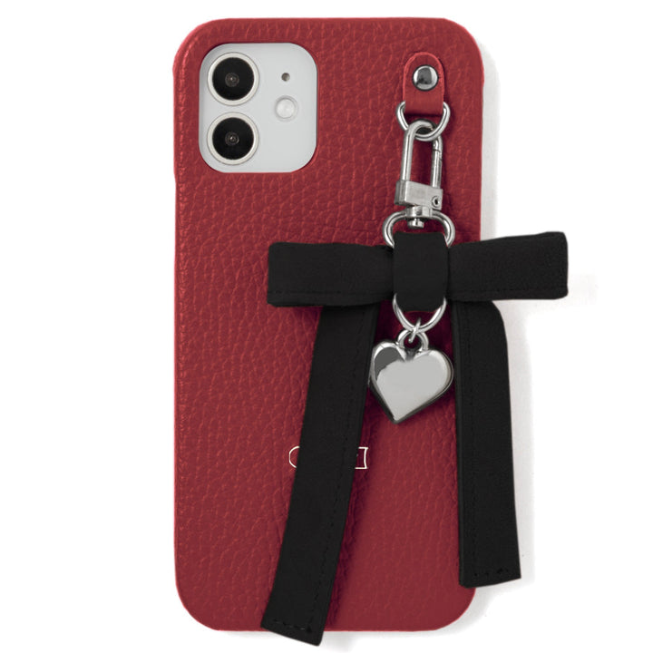 Genuine leather 32 colors Italian shrink leather heart ribbon charm back case Xperia series
