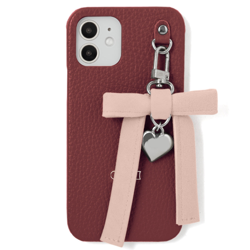 Genuine leather 32 colors Italian shrink leather heart ribbon charm back case AQUOS series