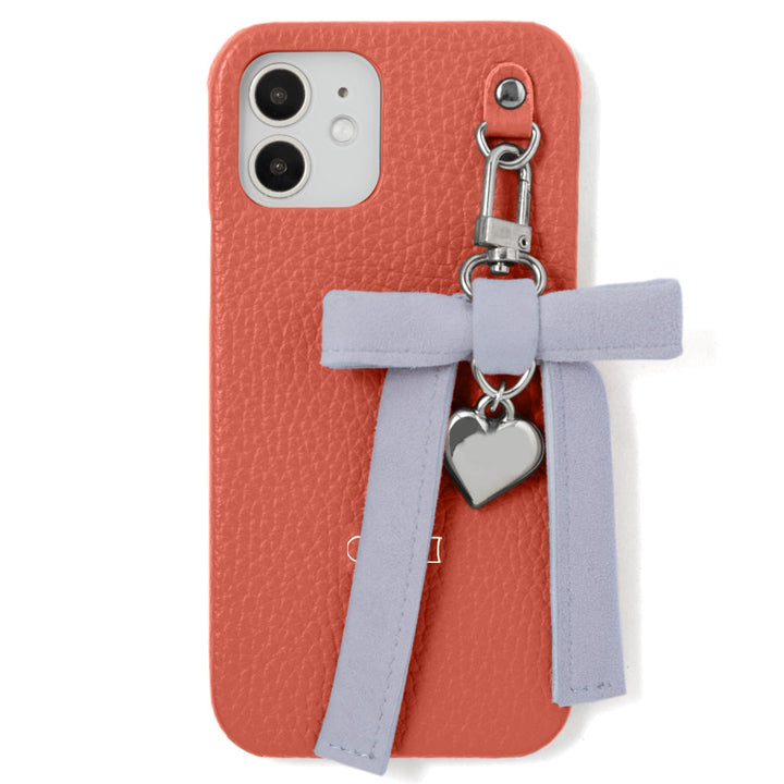 Genuine leather 32 colors Italian shrink leather heart ribbon charm back case Google Pixel series