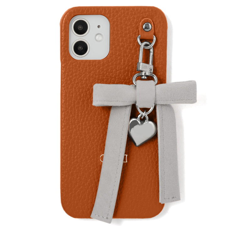 Genuine leather 32 colors Italian shrink leather heart ribbon charm back case AQUOS series