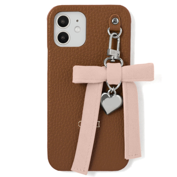 Genuine leather 32 colors Italian shrink leather heart ribbon charm back case Xperia series