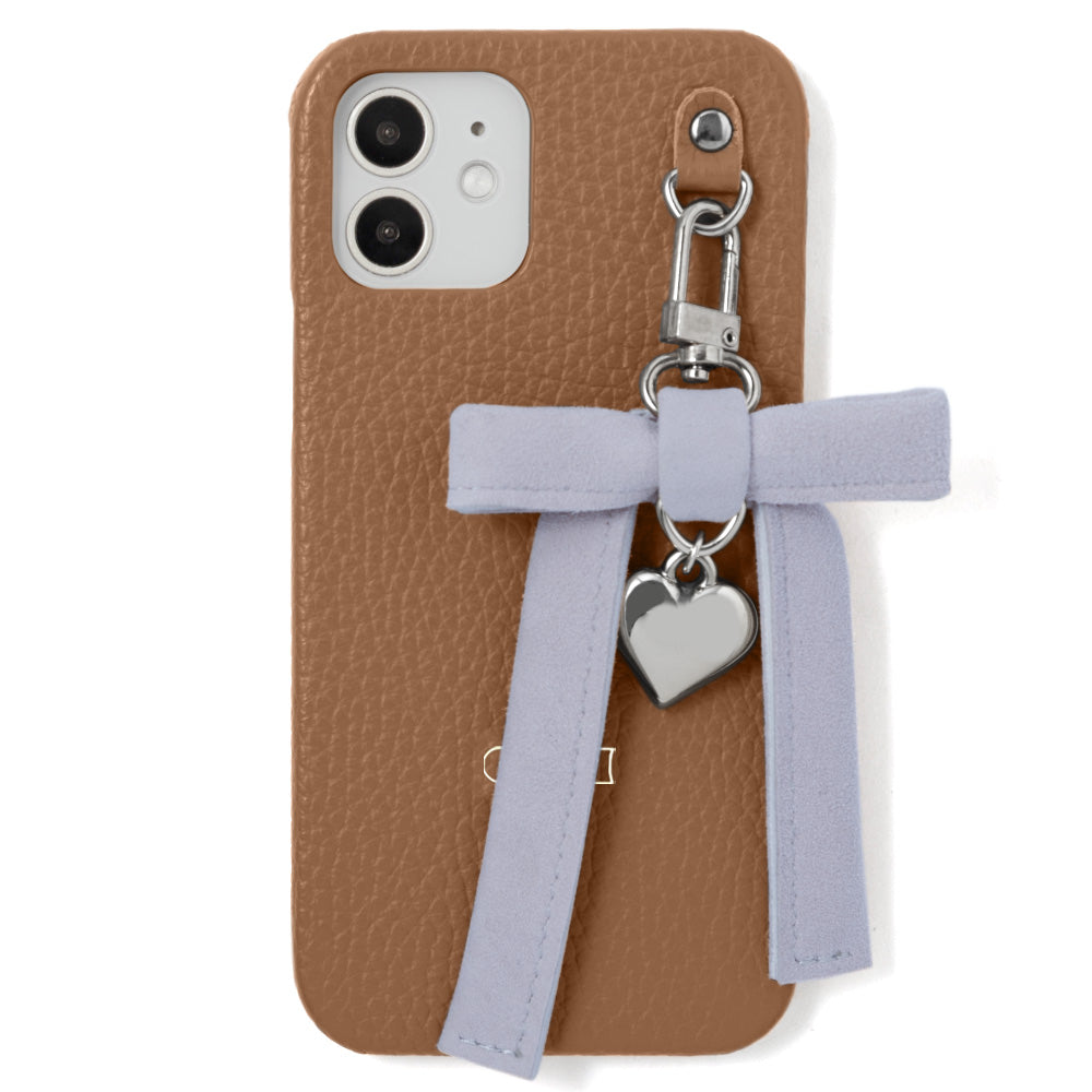 Genuine leather 32 colors Italian shrink leather heart ribbon charm back case iPhone series