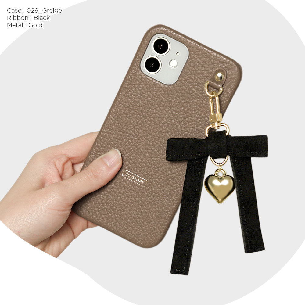 Genuine leather 32 colors Italian shrink leather heart ribbon charm back case Galaxy series