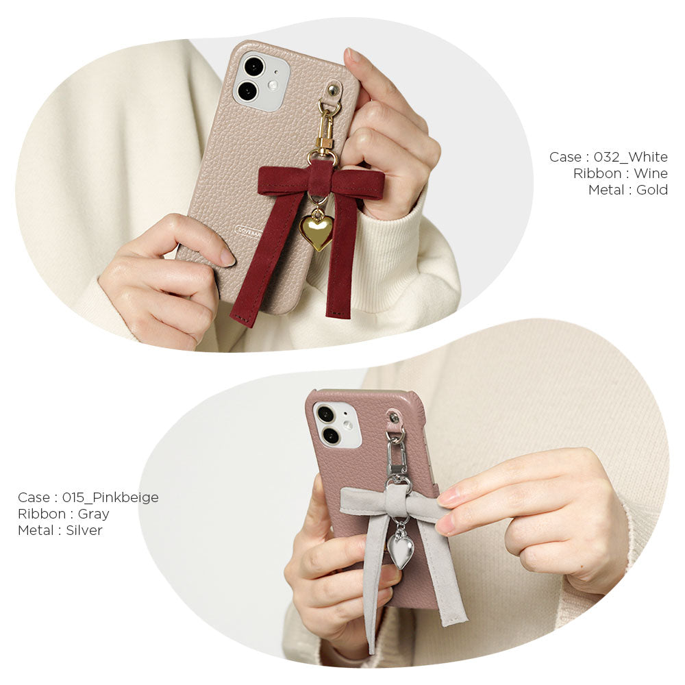 Genuine leather 32 colors Italian shrink leather heart ribbon charm back case Galaxy series