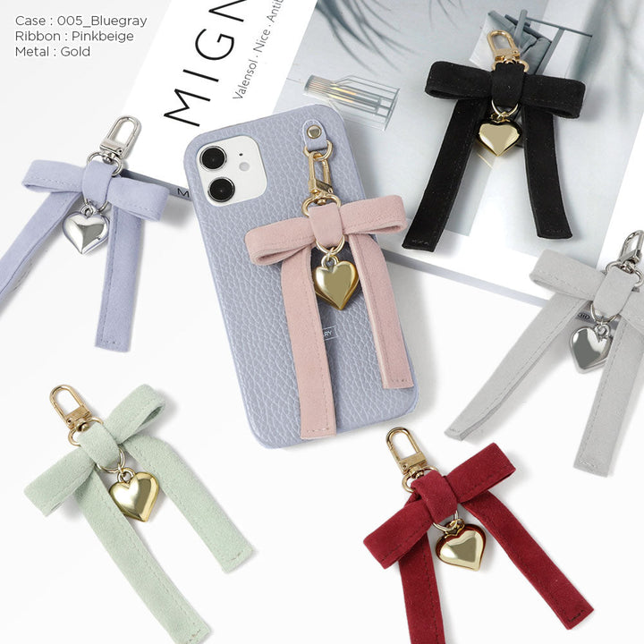 Genuine leather 32 colors Italian shrink leather heart ribbon charm back case Galaxy series