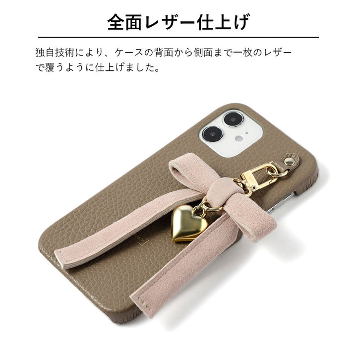 Genuine leather 32 colors Italian shrink leather heart ribbon charm back case iPhone series