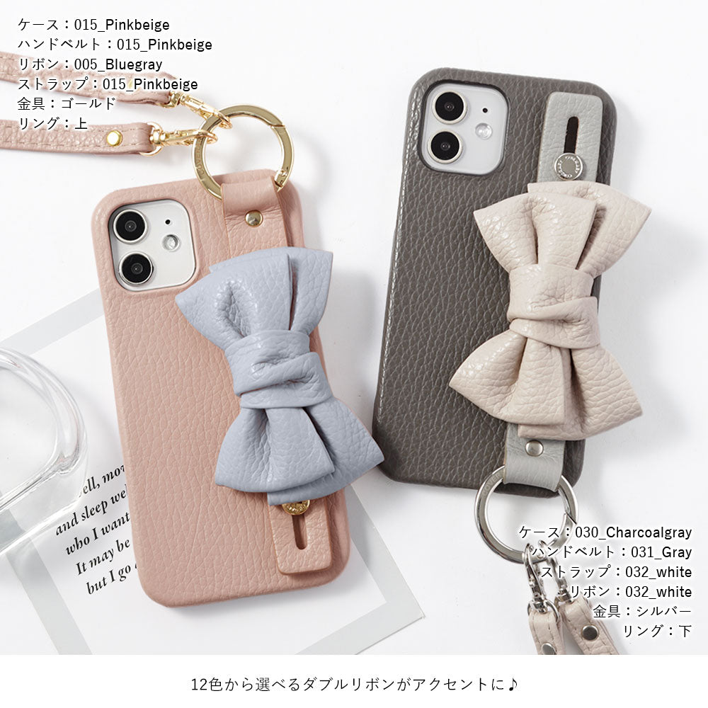 Genuine leather 32 colors Italian shrink leather double ribbon hand belt & shoulder strap attached back case for iPhone series