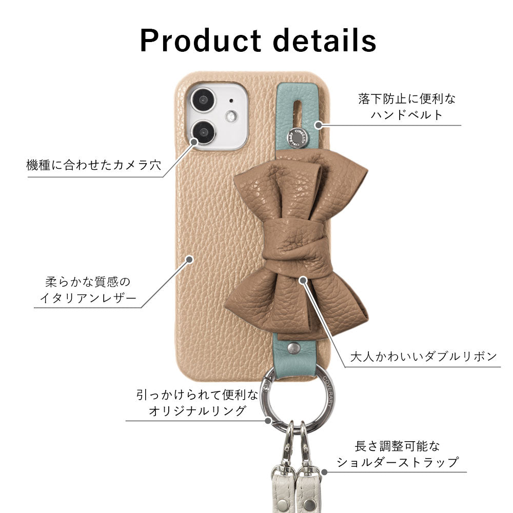 Genuine leather 32 colors Italian shrink leather double ribbon hand belt & shoulder strap attached back case for iPhone series