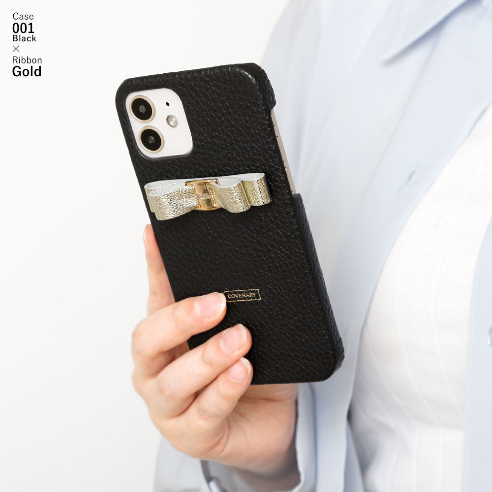 Genuine leather 32 colors Italian shrink leather shiny ribbon decoration back case iPhone series