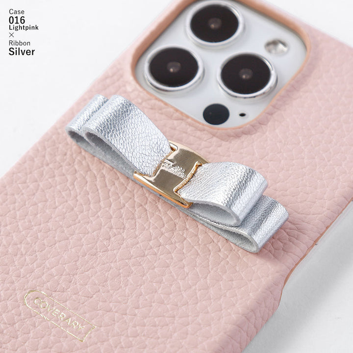 Genuine leather 32 colors Italian shrink leather shiny ribbon decoration back case iPhone series