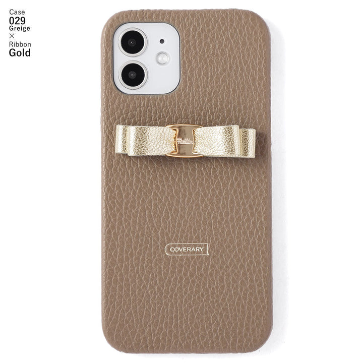 Genuine leather 32 colors Italian shrink leather shiny ribbon decoration back case iPhone series