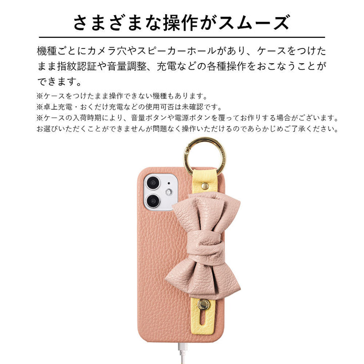 本革 32色 イタリアンシュリンクレザー ダブルリボン ハンドベルト付き 背面ケース Galaxyシリーズ