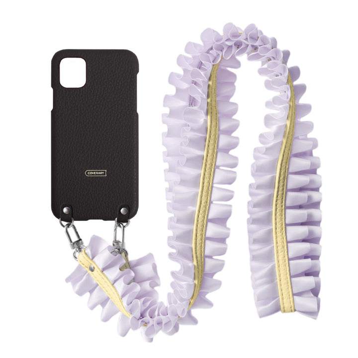 Cuir véritable 32 couleurs cuir italien grainé avec bandoulière à volants satinés coque arrière série Xperia