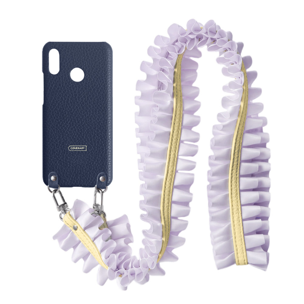 Cuir véritable 32 couleurs cuir italien grainé avec bandoulière à volants satinés coque arrière série Xperia