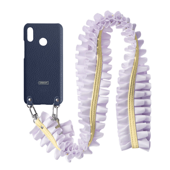 Cuir véritable 32 couleurs cuir italien grainé avec bandoulière à volants satinés coque arrière série Xperia