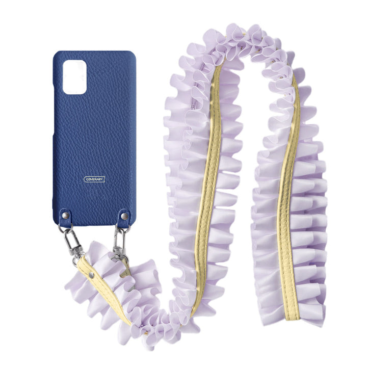 Cuir véritable 32 couleurs cuir italien grainé avec bandoulière à volants satinés coque arrière série Xperia