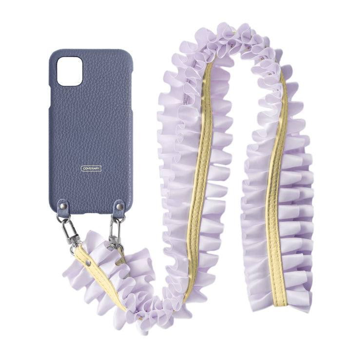 Cuir véritable 32 couleurs cuir italien grainé avec bandoulière à volants satinés coque arrière série Xperia