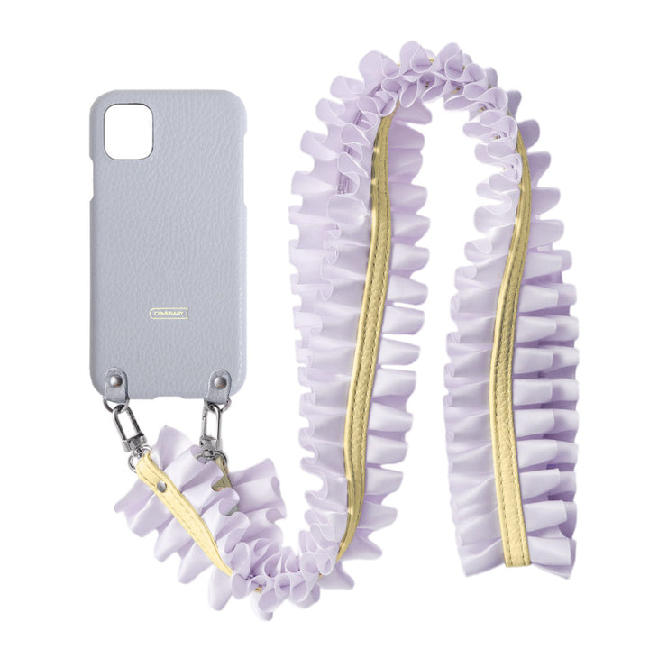 Cuir véritable 32 couleurs cuir italien grainé avec bandoulière à volants satinés coque arrière série Xperia