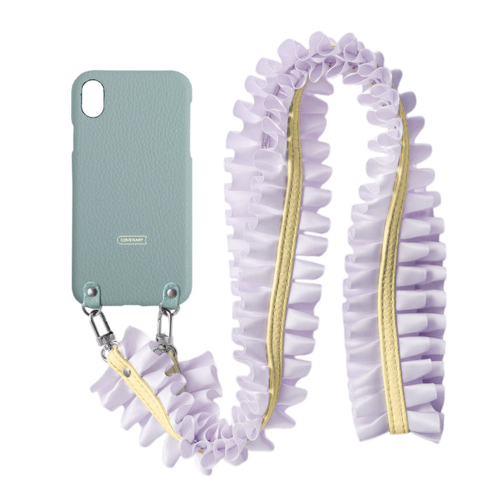 Cuir véritable 32 couleurs cuir italien grainé avec bandoulière à volants satinés coque arrière série Xperia