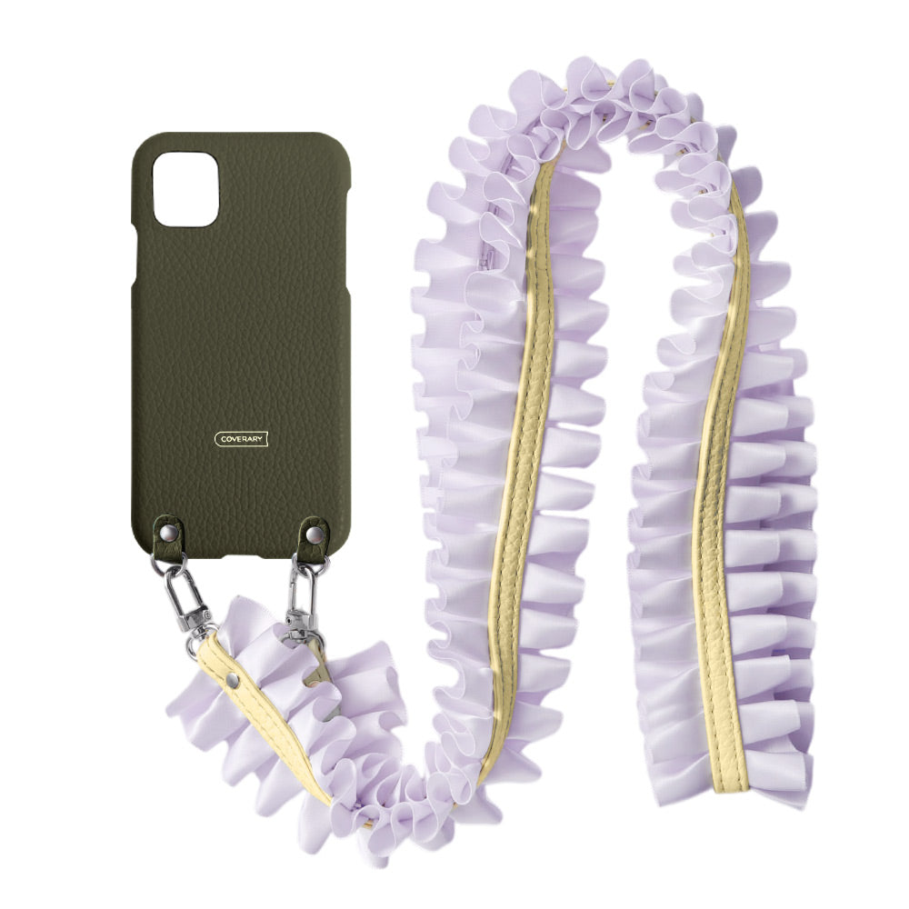 Cuir véritable 32 couleurs cuir italien grainé avec bandoulière à volants satinés coque arrière série Xperia