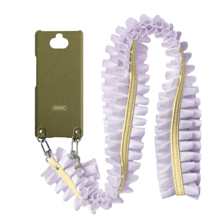 Cuir véritable 32 couleurs cuir italien grainé avec bandoulière à volants satinés coque arrière série Xperia