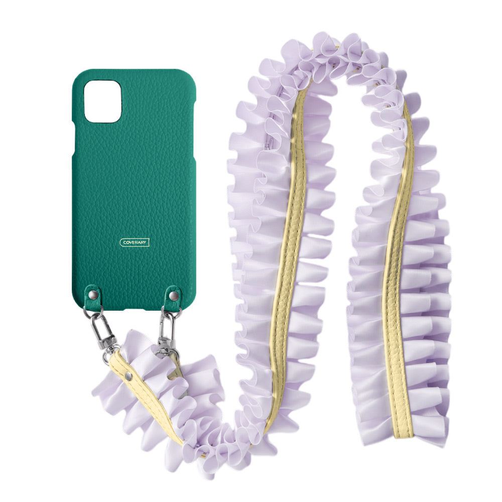 Cuir véritable 32 couleurs cuir italien grainé avec bandoulière à volants satinés coque arrière série Xperia