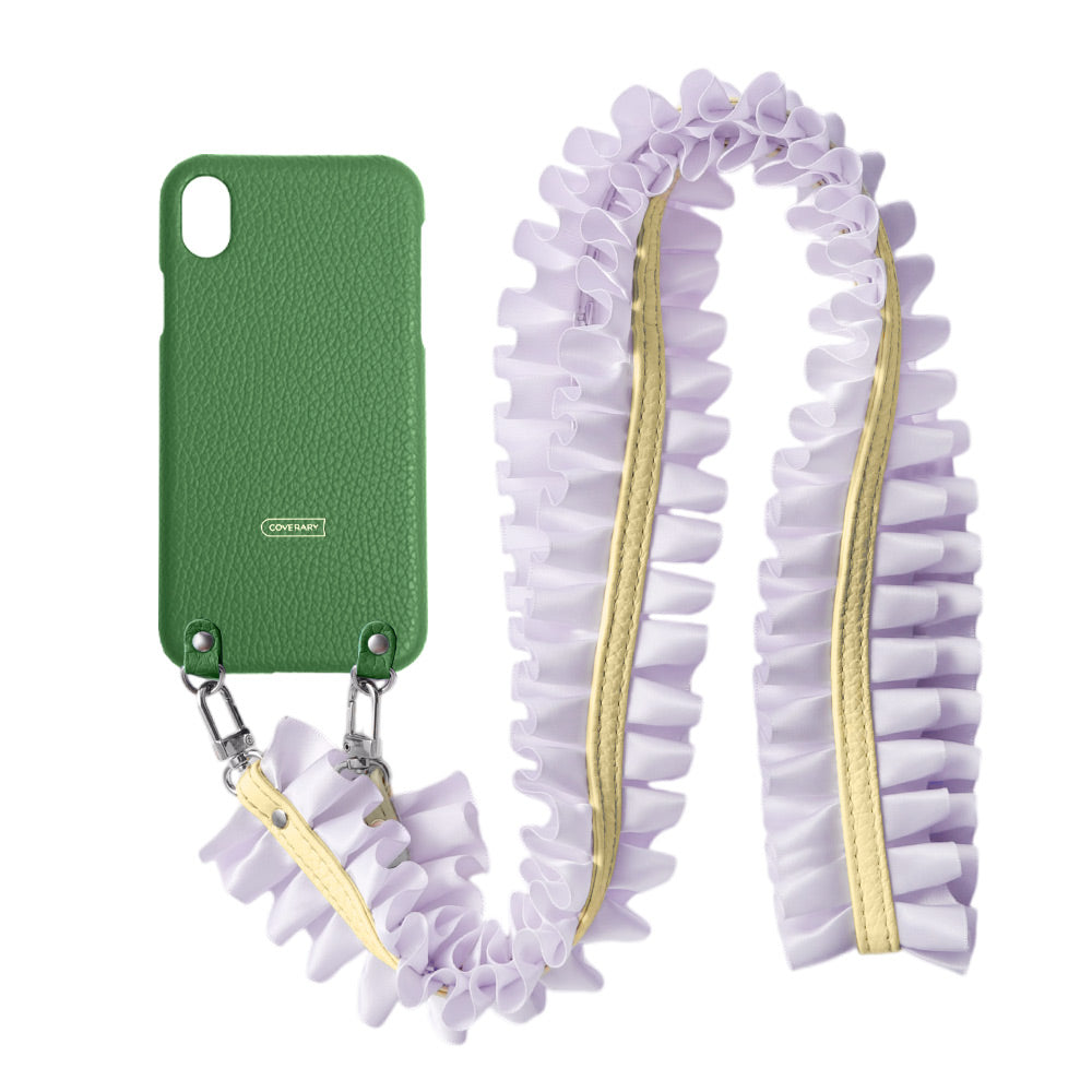 Cuir véritable 32 couleurs cuir italien grainé avec bandoulière à volants satinés coque arrière série Xperia