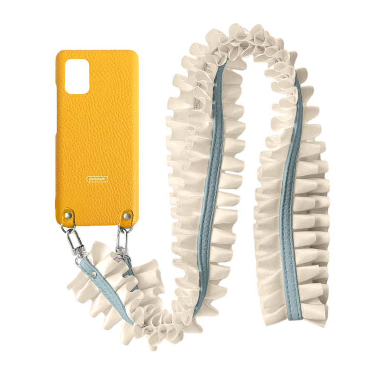 Cuir véritable 32 couleurs cuir italien grainé avec bandoulière à volants satinés coque arrière série Xperia