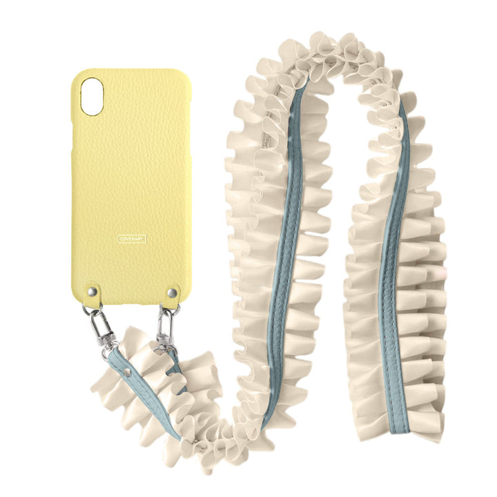 Cuir véritable 32 couleurs cuir italien grainé avec bandoulière à volants satinés coque arrière série Xperia